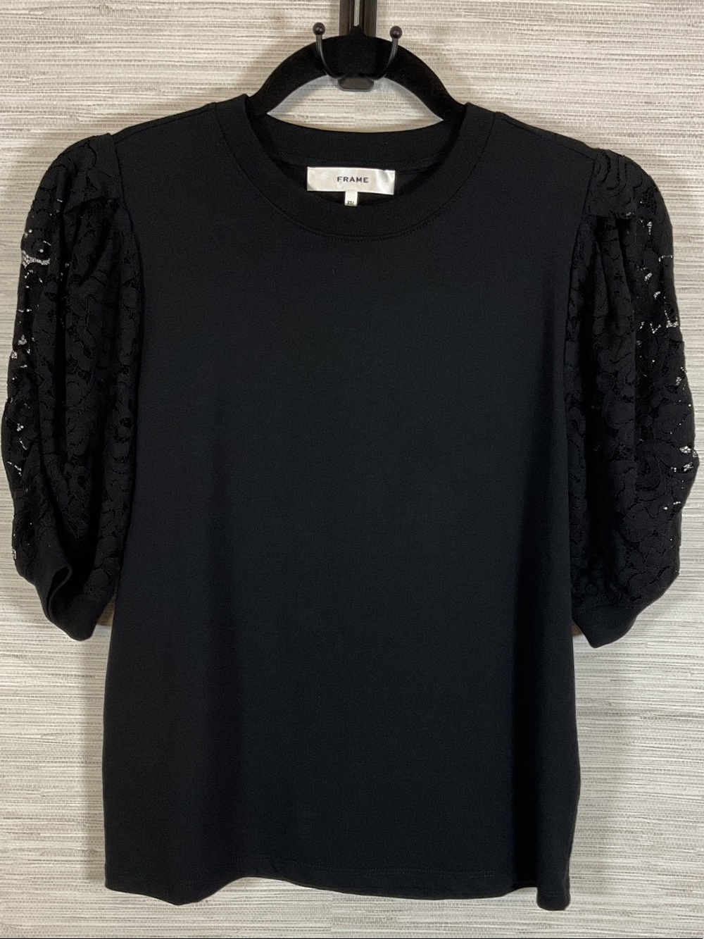 Frame Denim Black Frankie Lace Puff Sleeve Tee XS